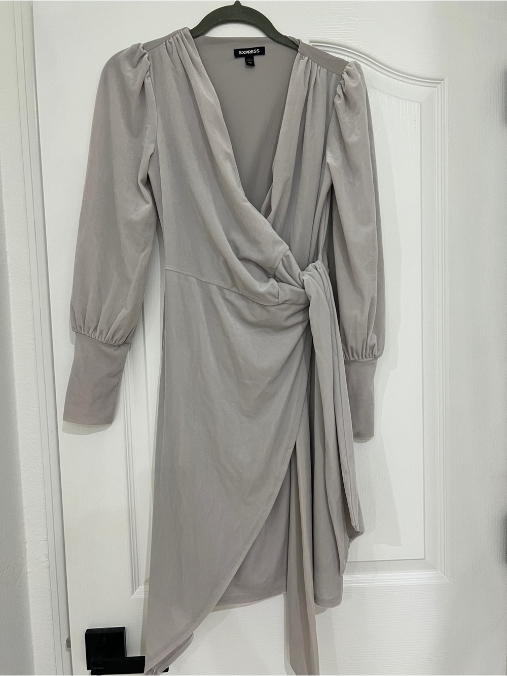 Express Light Gray Long Sleeve Wrap Dress with Side Tie